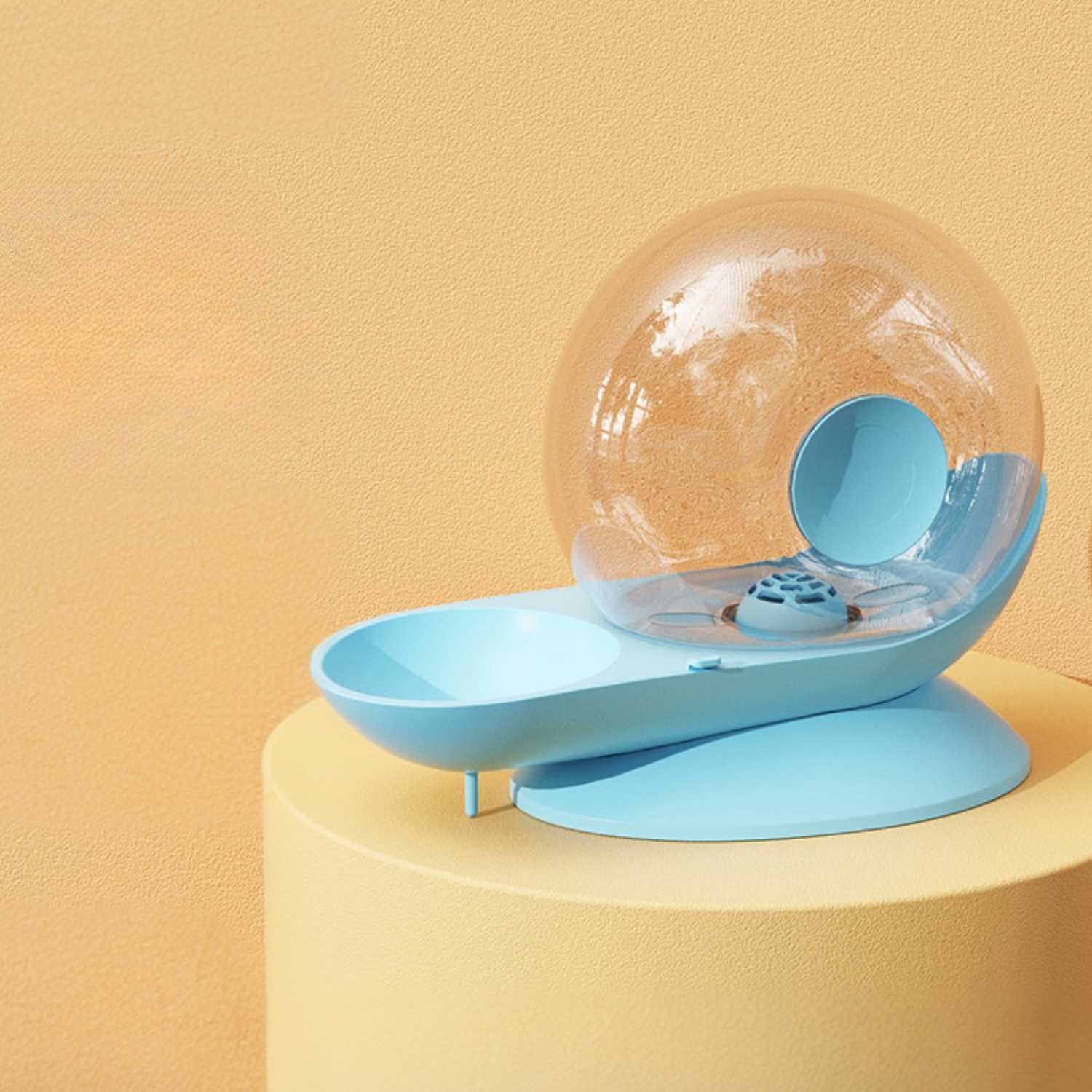 slakken drinkfontein kat blauw op gele achtergrond artistieke presentatie